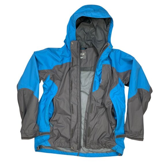 Helly Hansen Packable Windbreaker Jacket M Blue Gray Hooded Colorblock Gorpcore - Picture 3 of 12